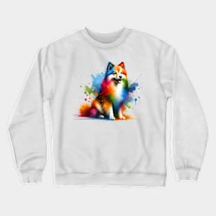 Playful Icelandic Sheepdog in Vivid Splash Art Style Crewneck Sweatshirt